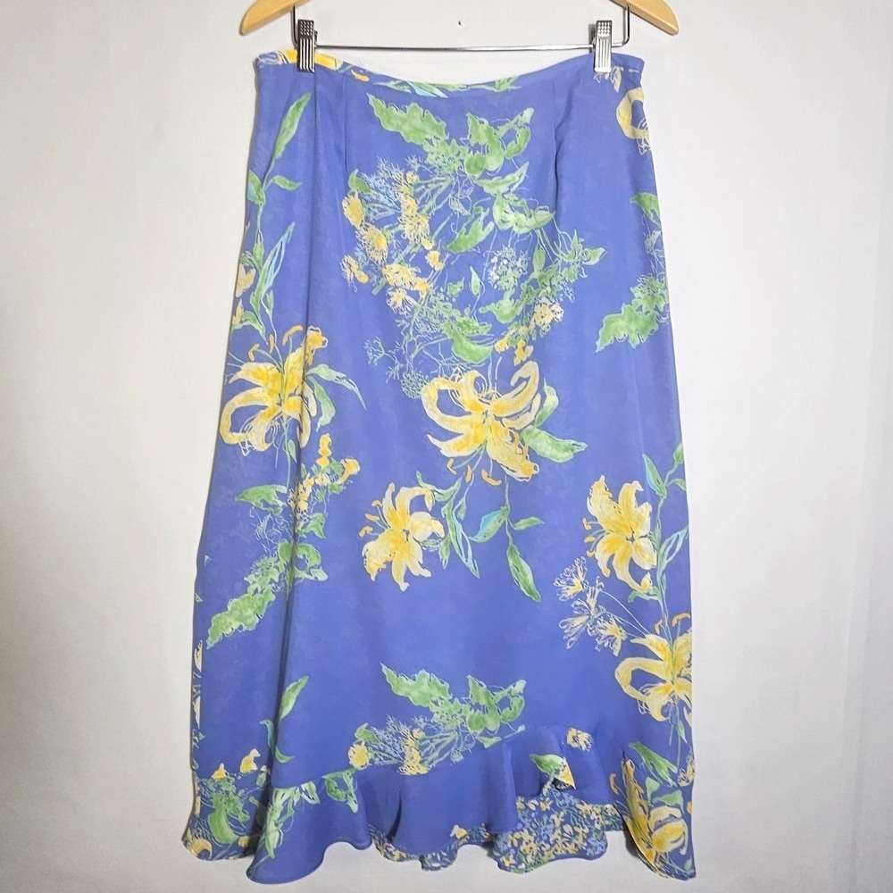 Emma James Liz Clairborne 3PC Skirt Set 14 Blue Floral Chiffon Blouse Tank L - Picture 13 of 16